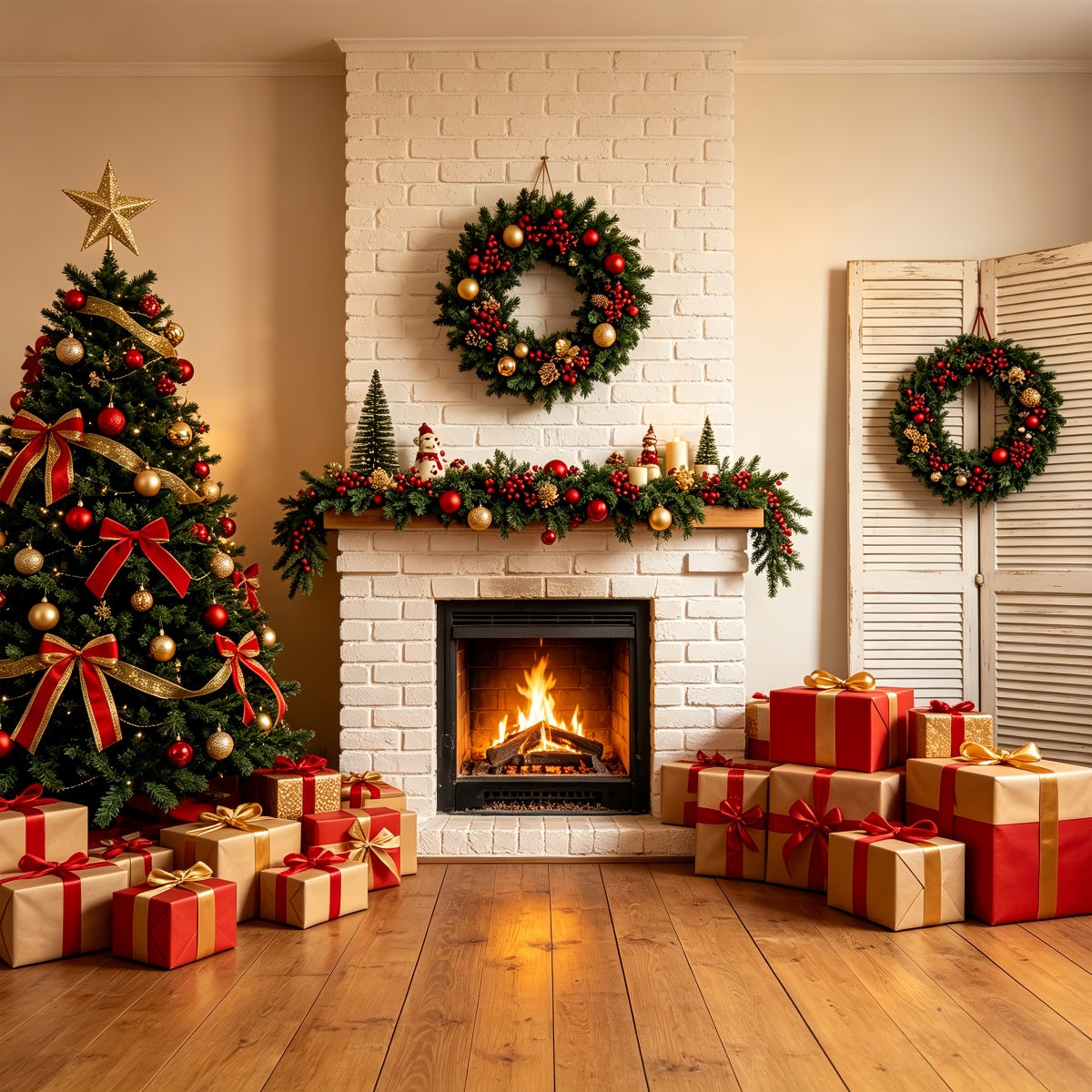 Christmas Fireplace Backdrop White Brick Fireplace Decor Christmas Photography Backdrop UK CSH69-84