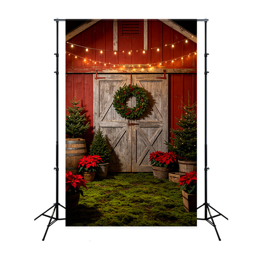Western Christmas Backdrop Rustic Barn Door Wreath Christmas Outdoor Backdrop UK CSH69-85