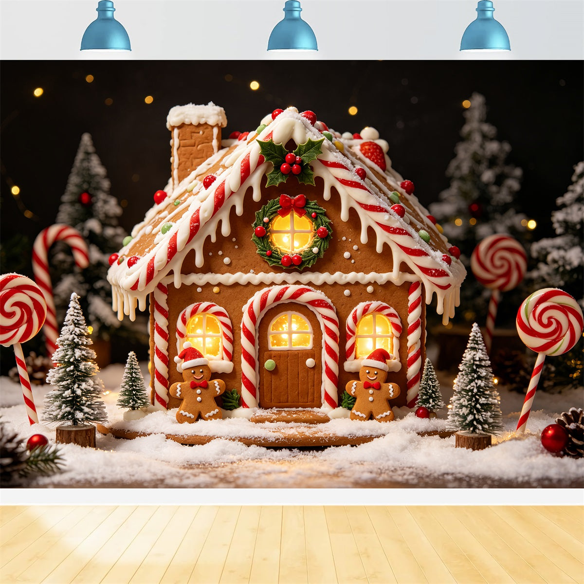 Gingerbread Photo Backdrop Cottage Candy House Gingerbread House Backdrops UK CSH69-87