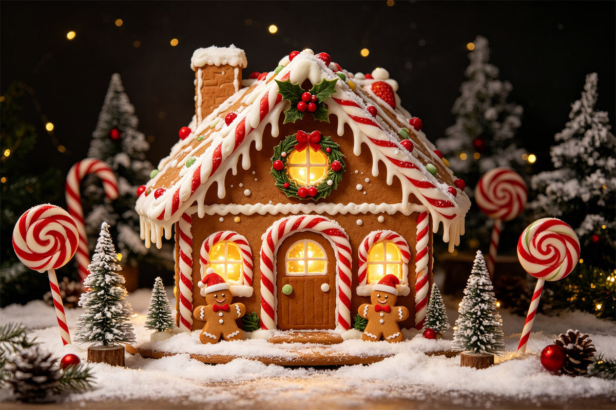 Gingerbread Photo Backdrop Cottage Candy House Gingerbread House Backdrops UK CSH69-87