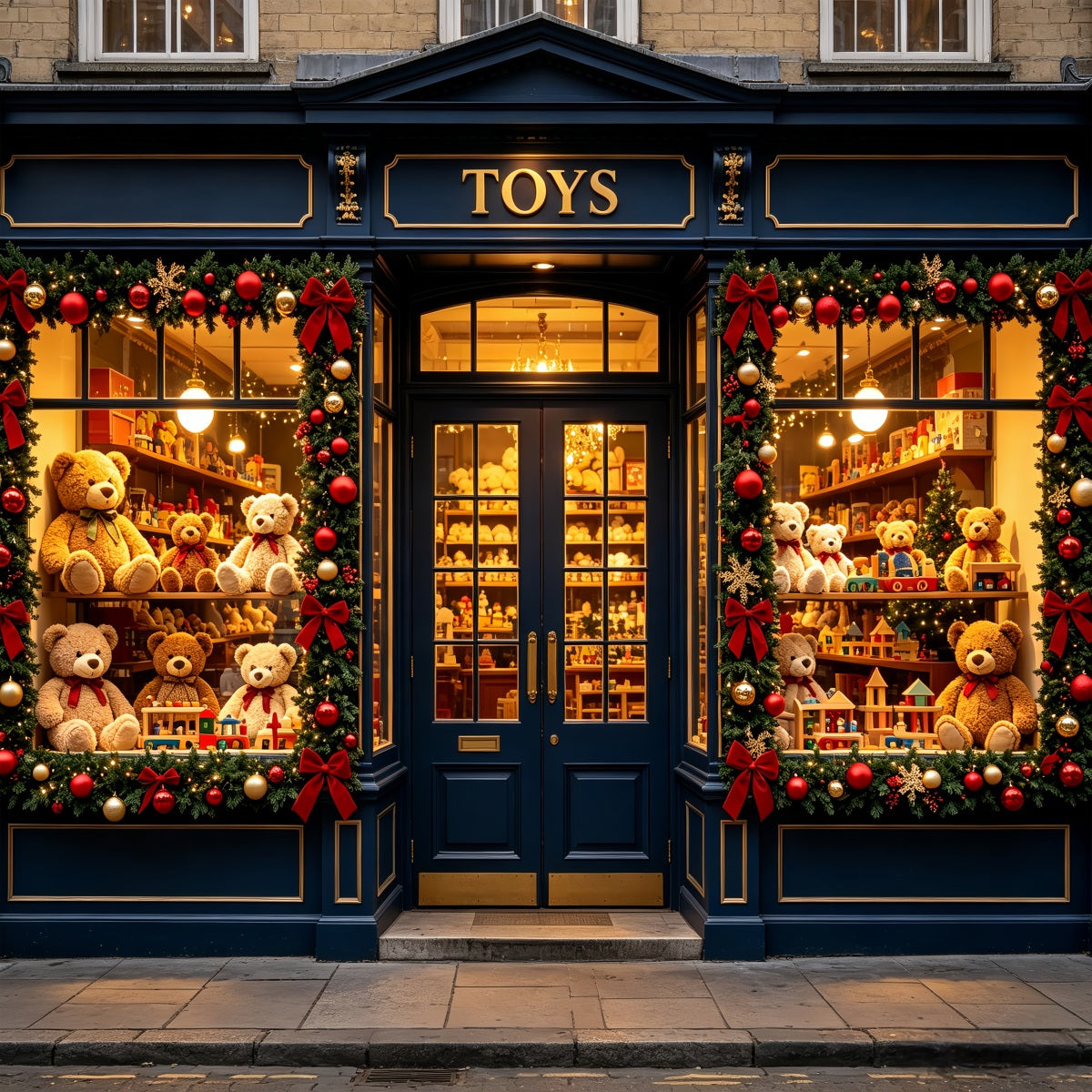 Inside Santa's Workshop Backdrop Toy Shop Teddy Display Santas Workshop Backdrop UK CSH69-88