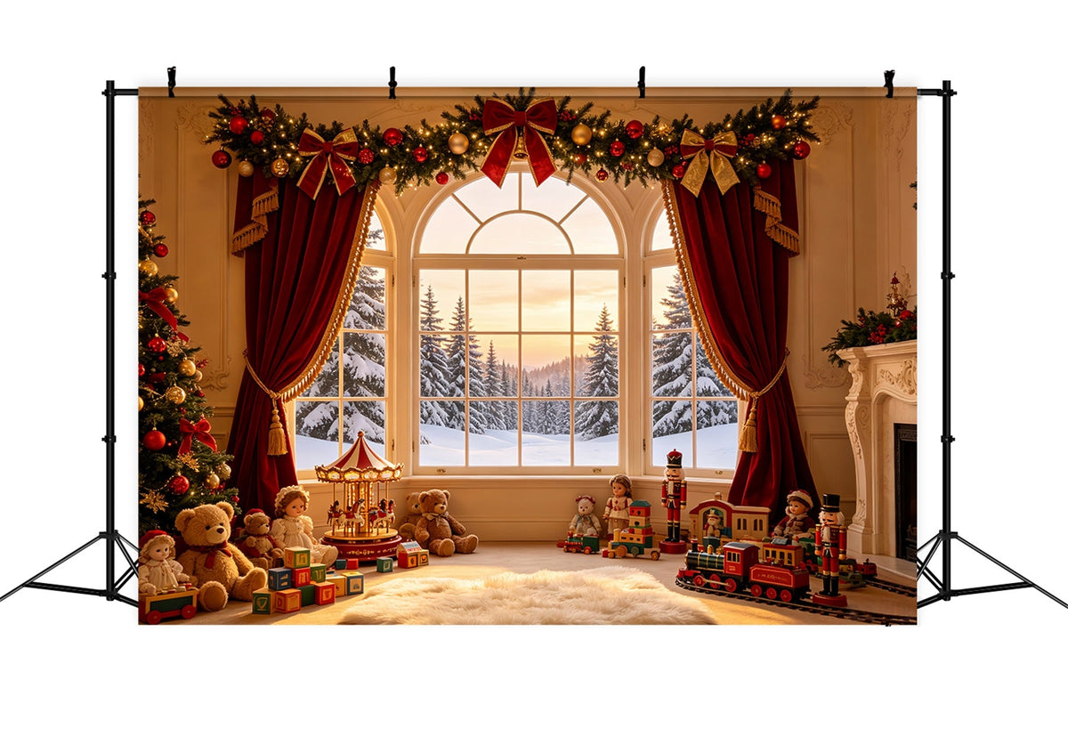 Christmas Window Backdrop Vintage Toy Curtain Display Indoor Christmas Backdrop UK CSH69-9