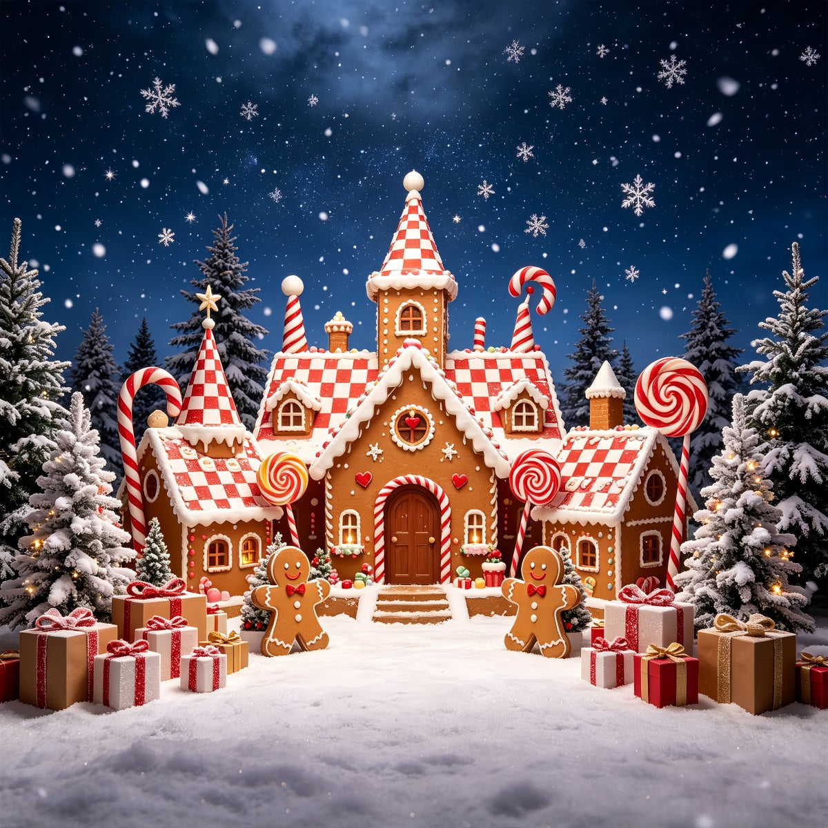 Gingerbread House Backdrop Snowy Forest Candy Castle Gingerbread Photo Backdrop UK CSH69-90