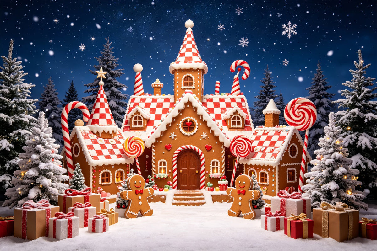 Gingerbread House Backdrop Snowy Forest Candy Castle Gingerbread Photo Backdrop UK CSH69-90