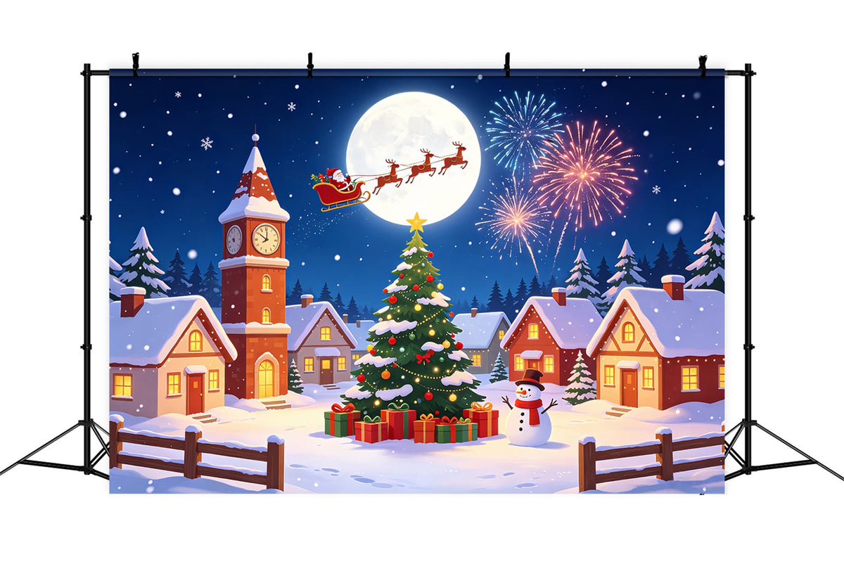Backdrop For Christmas Village Snow Moon Fireworks Christmas Lights Backdrop UK CSH69-92
