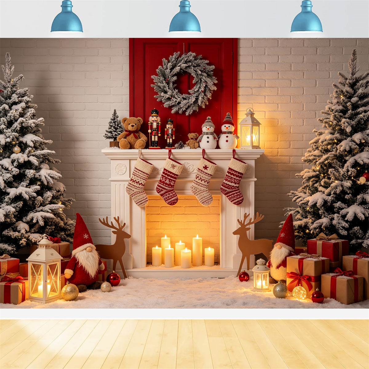 Christmas Fireplace Backdrop Cozy Stocking Display Christmas Picture Backdrop UK CSH69-93