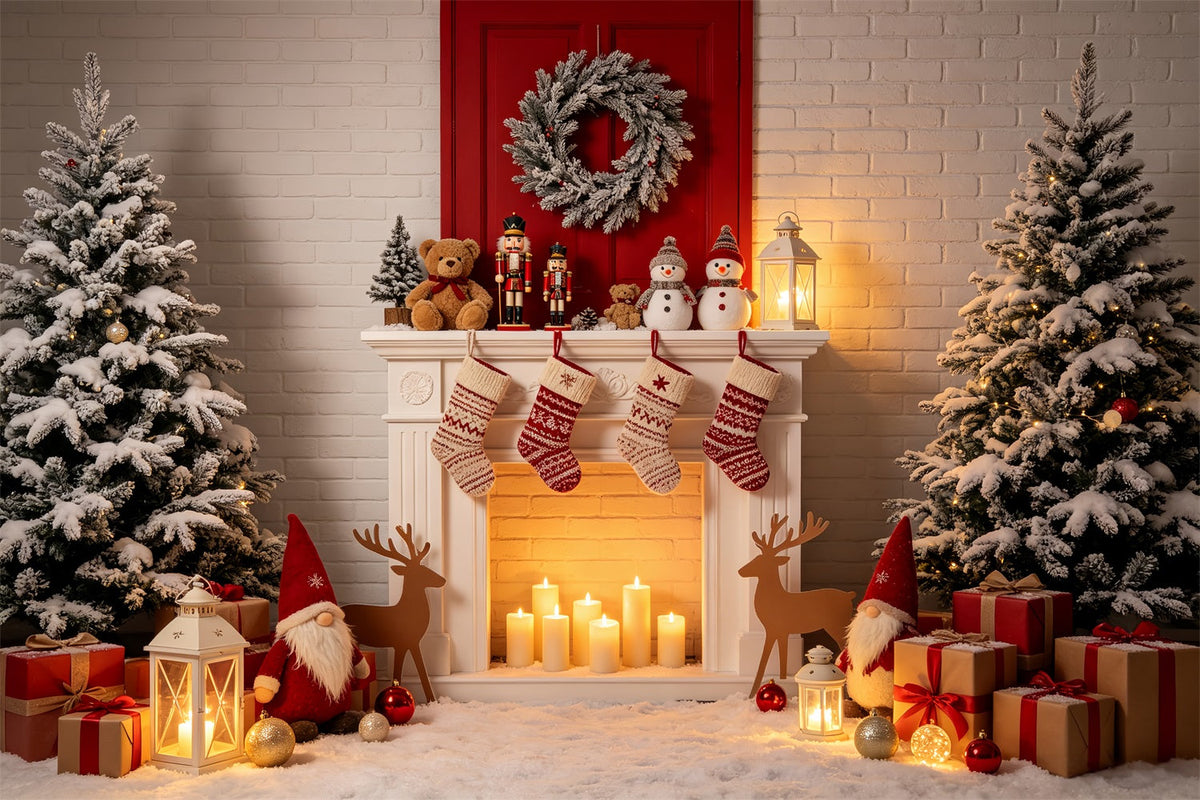 Christmas Fireplace Backdrop Cozy Stocking Display Christmas Picture Backdrop UK CSH69-93