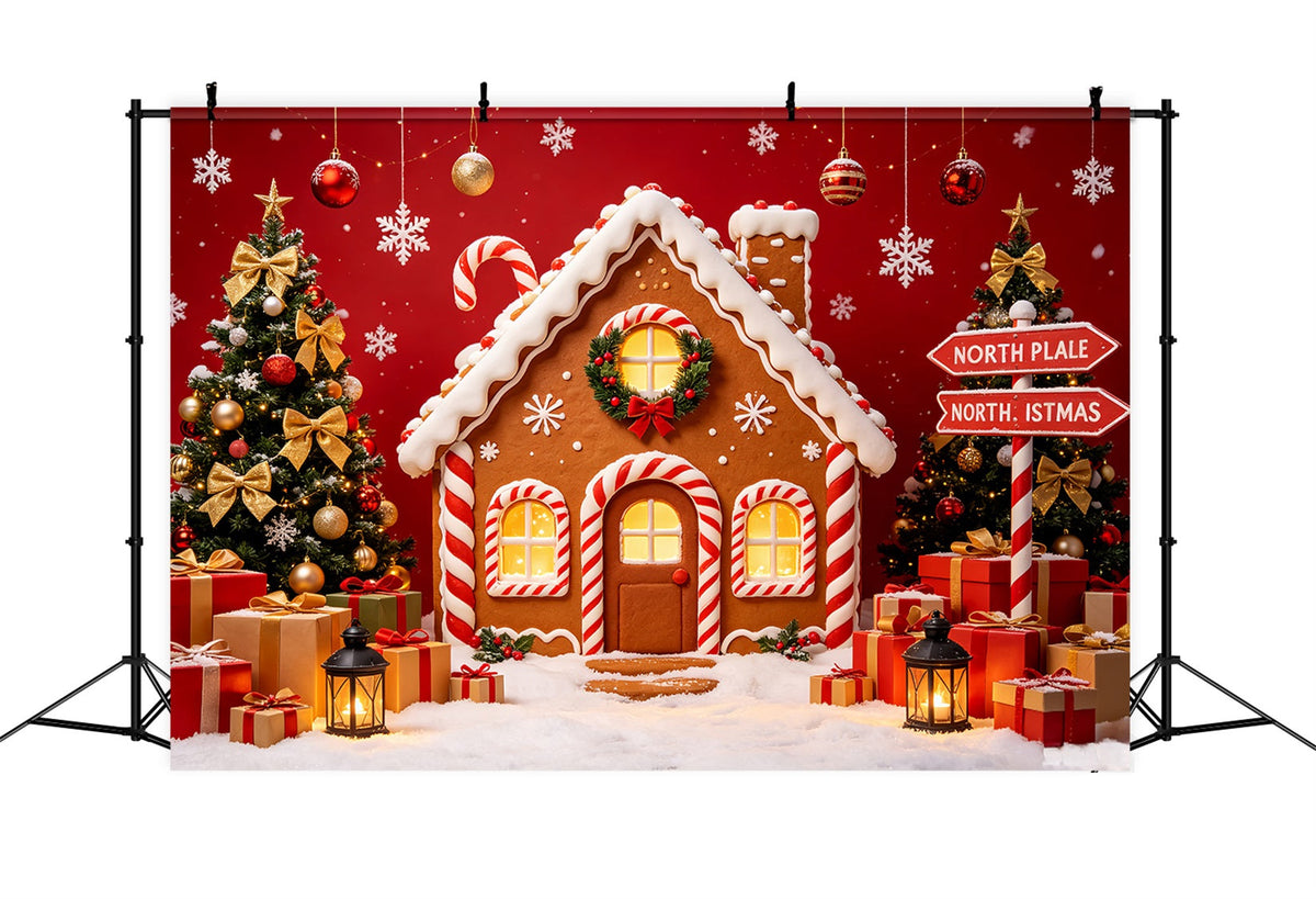 North Pole Photo Backdrop Gingerbread House Gift Display North Pole Backdrop UK CSH69-95