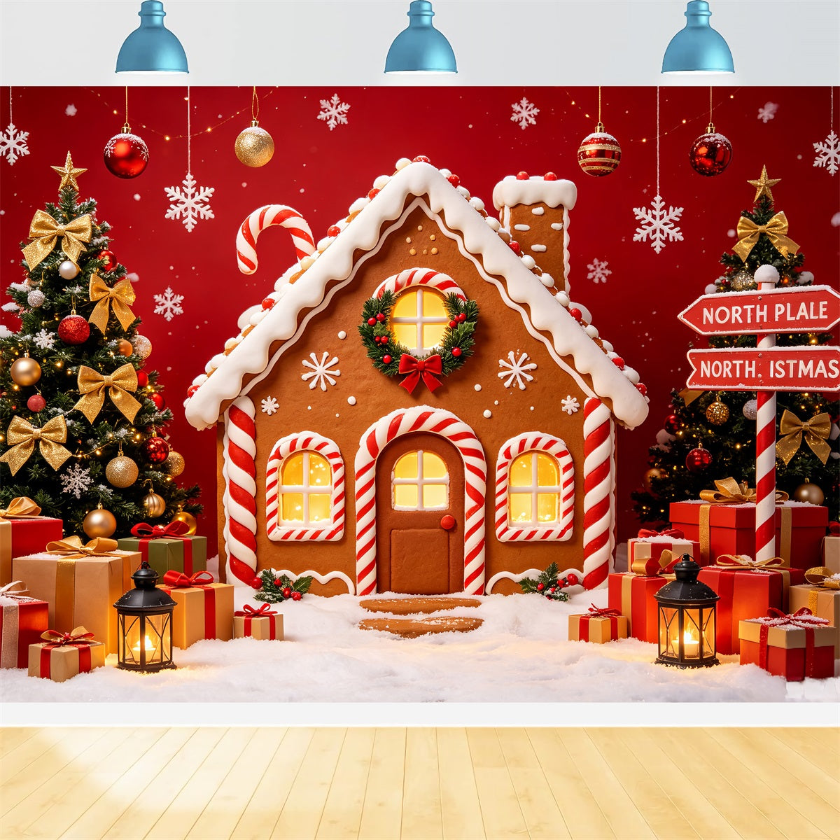 North Pole Photo Backdrop Gingerbread House Gift Display North Pole Backdrop UK CSH69-95