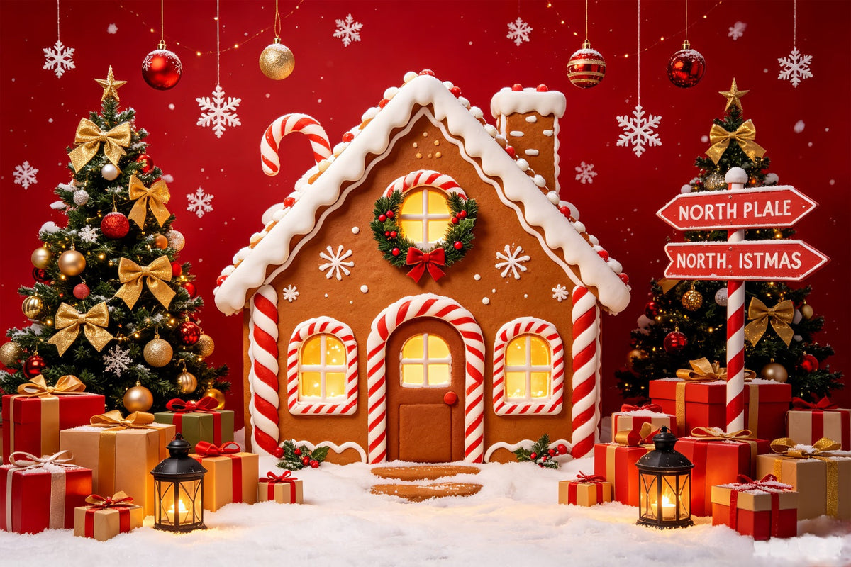 North Pole Photo Backdrop Gingerbread House Gift Display North Pole Backdrop UK CSH69-95