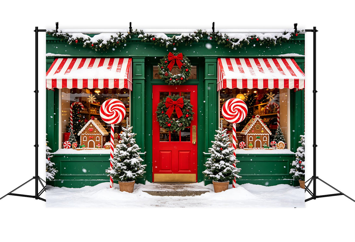 Candy Cane Backdrop Winter Shopfront Window Gingerbread Photo Backdrop UK CSH69-98
