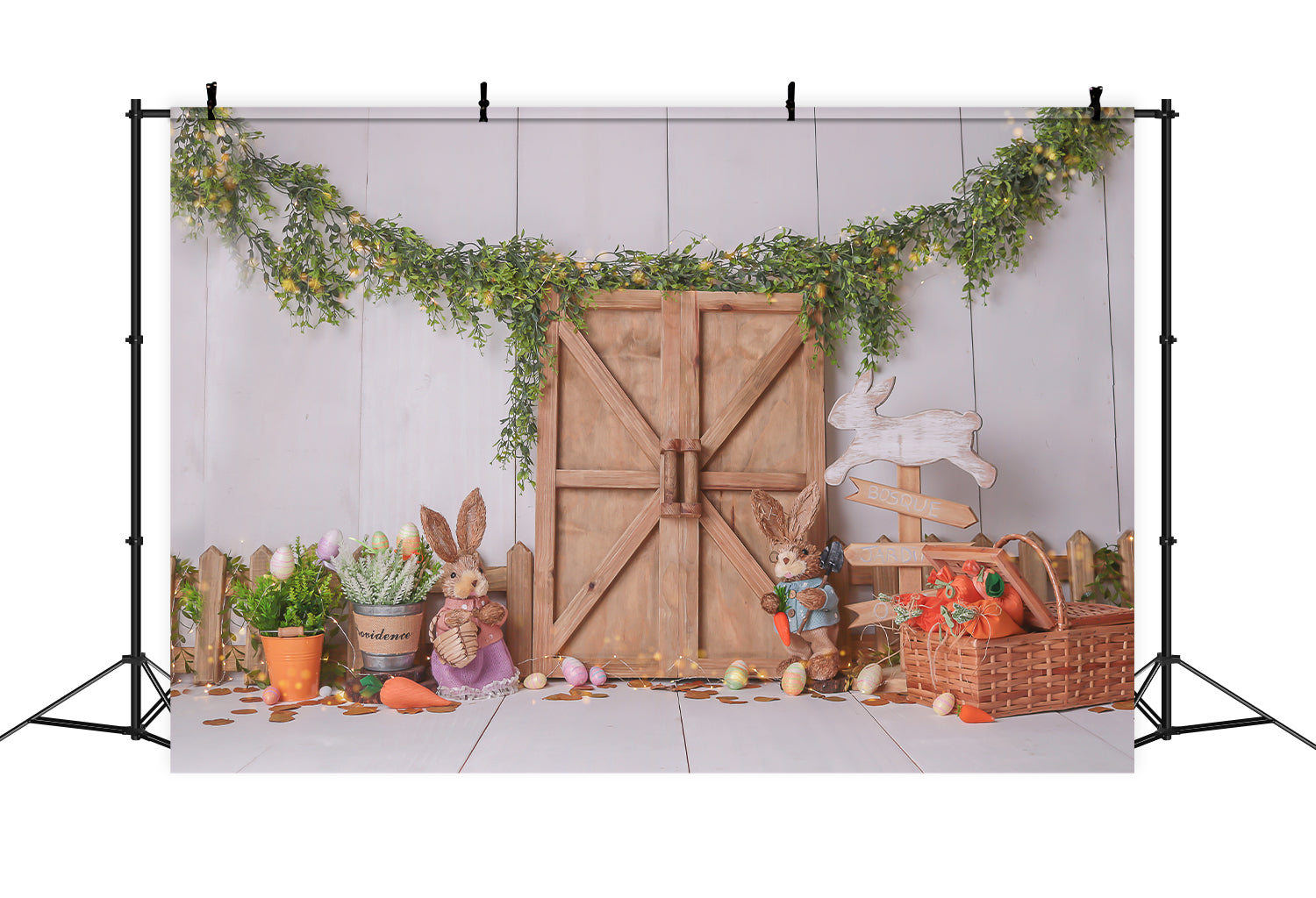 Barn Door Bunny Flowers Easter Backdrop UK D1058