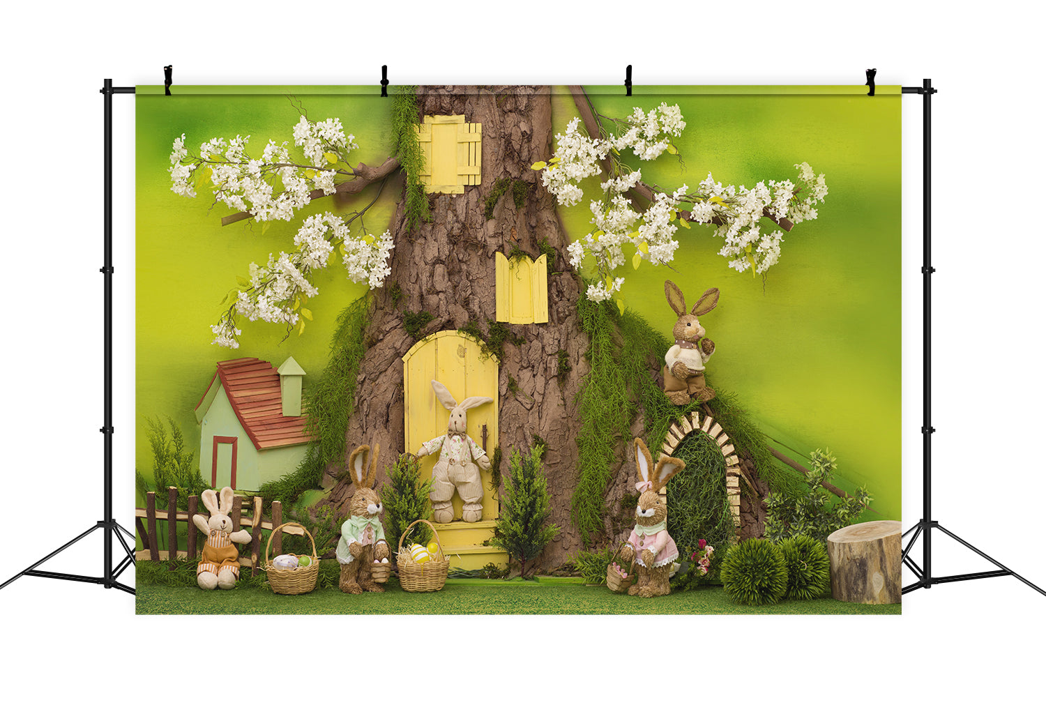 Bunny Rabbit Tree House Easter Backdrop UK D1073