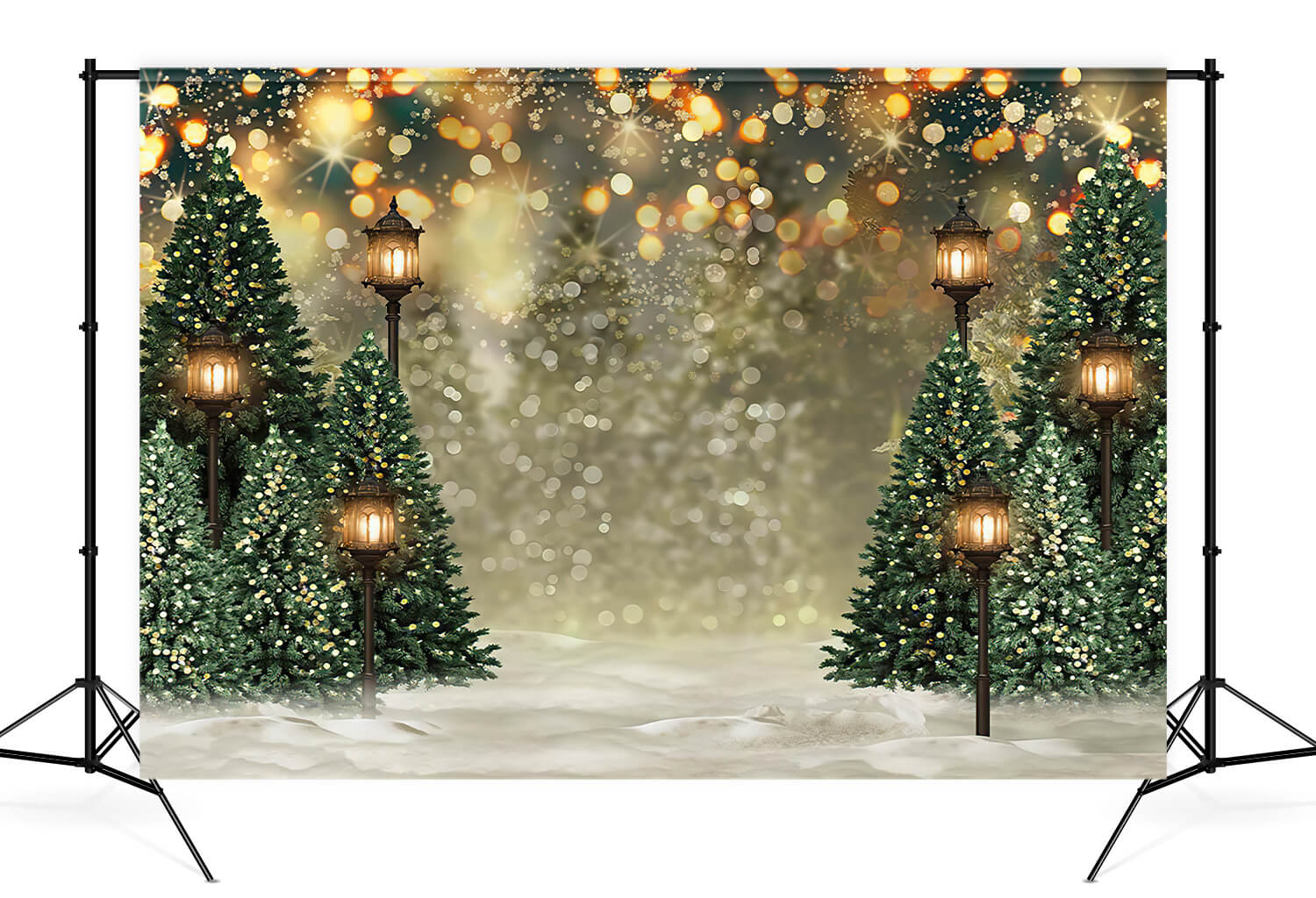 Outdoor Christmas Trees Lights Flashing backdrop UK  G-1440