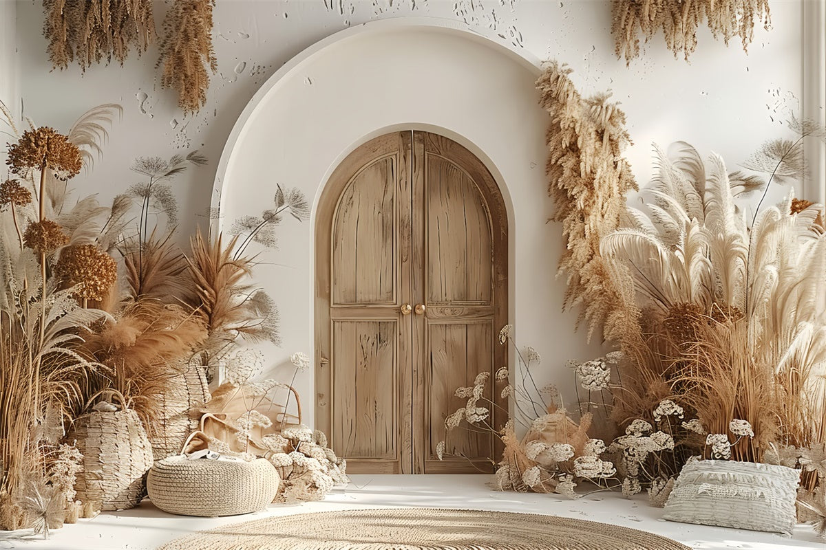 Boho Backdrop Ideas Warm Pampas Wooden Door Backdrop UK GQ2-24