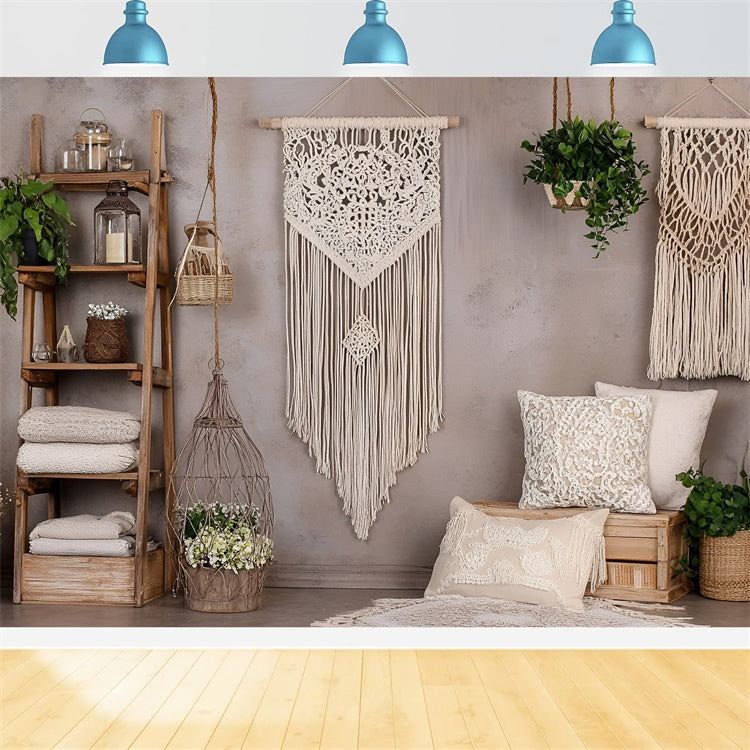 Boho Photography Backdrop Macrame Wall Green Plants Backdrop UK GQ2-83