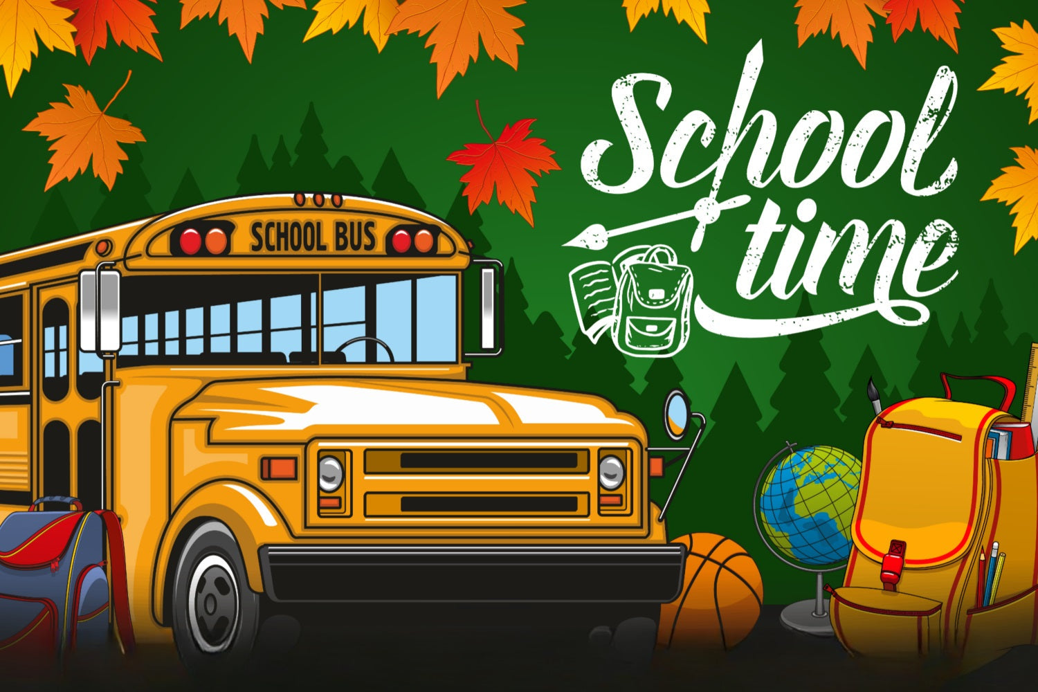 Back To School Backdrops Yellow School Bus Leaves Backdrop UK GQ3-107