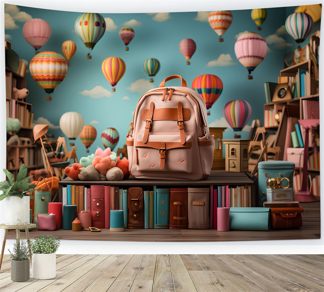 Back To School Photography Backdrop Hot Air Balloon Backpack Backdrop UK GQ3-108