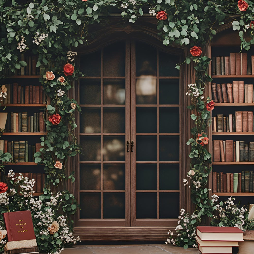 Back To School Backdrop Ideas Floral Vintage Bookshelf Window Backdrop UK GQ3-115