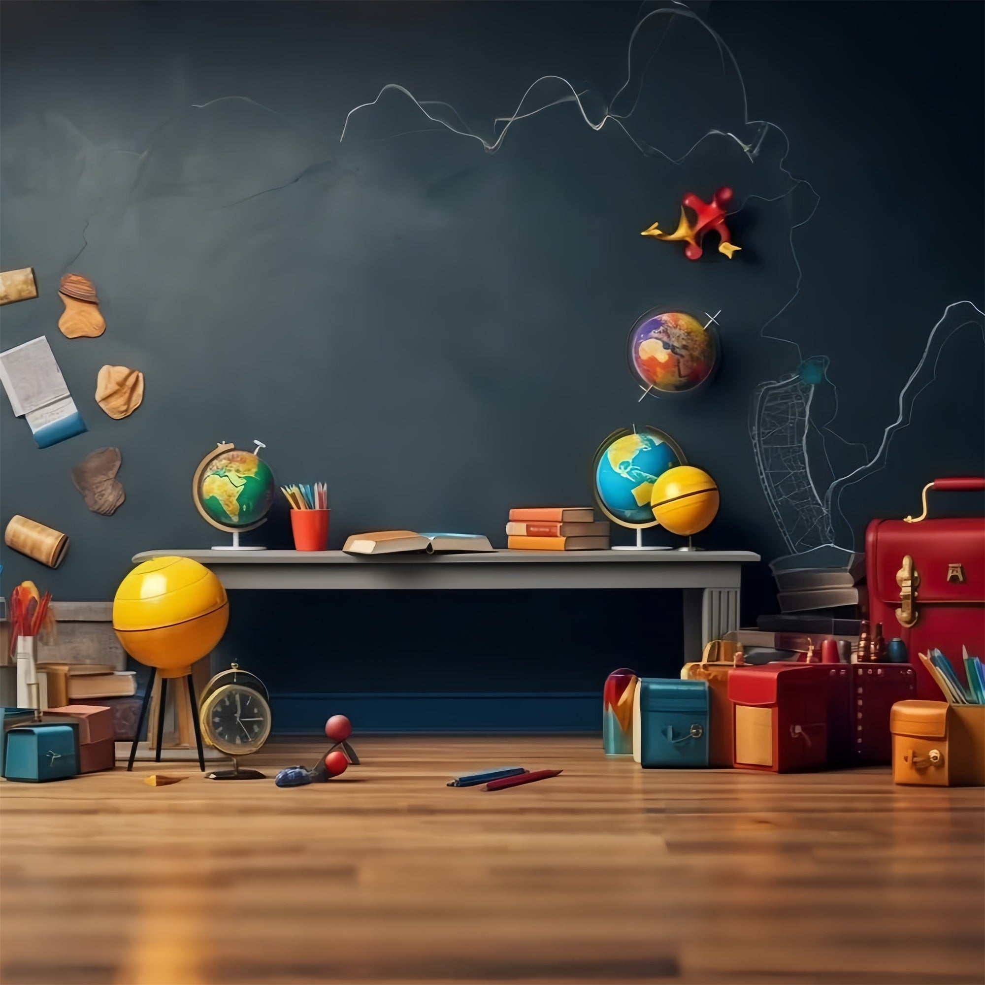 Back To School Digital Backdrop Educational Chalkboard Globe Backdrop UK GQ3-125
