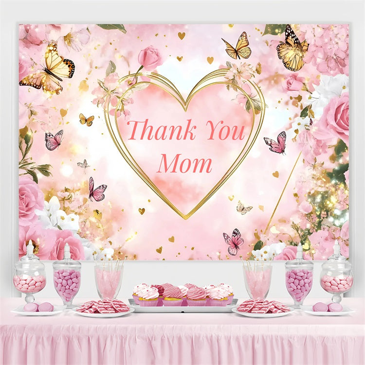 Backdrop For Mothers Day Pastel Floral Gold Heart Custom Backdrop UK GQ3-139