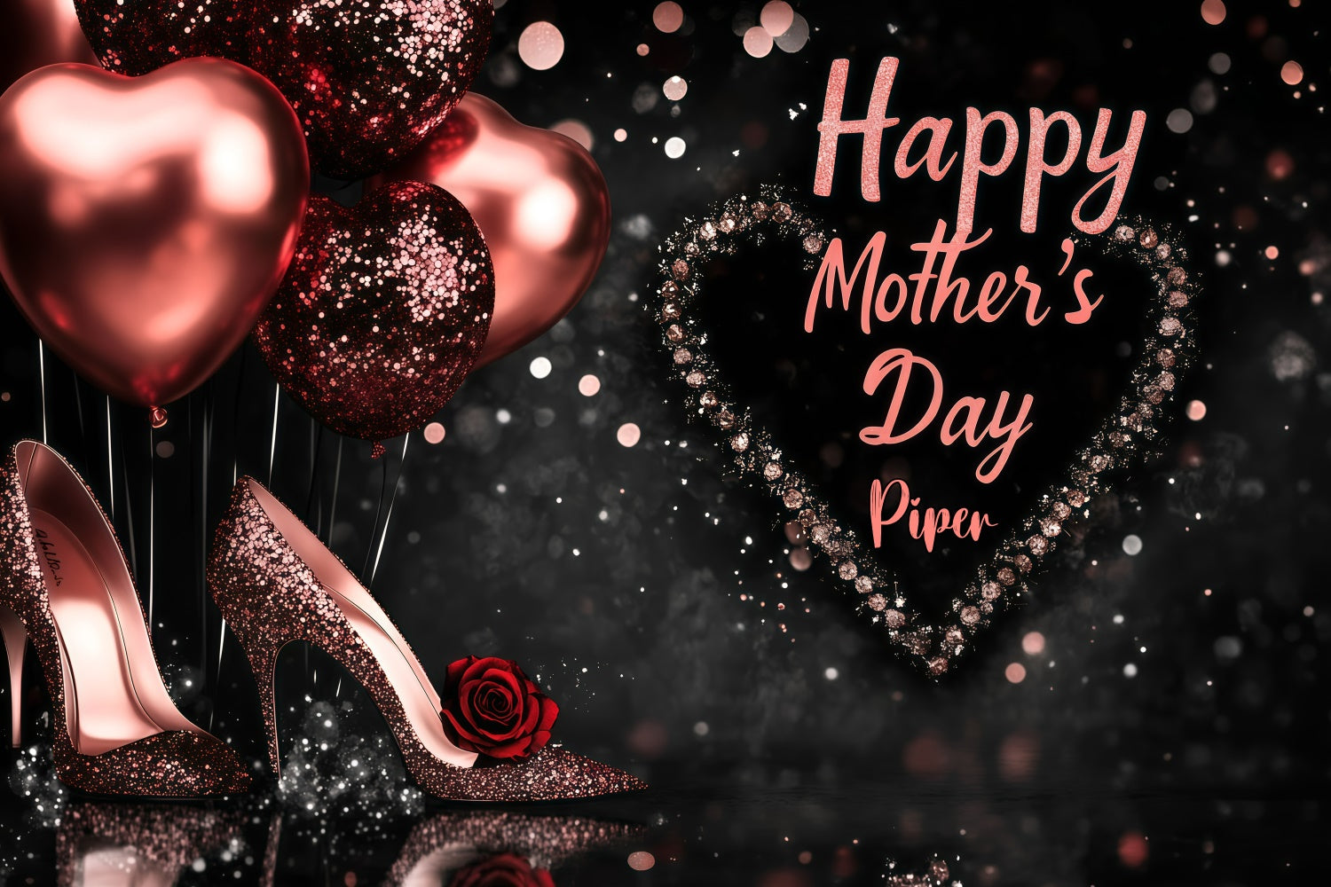 Mothers Day Backdrops Sparkle Heels Balloon Customized Backdrop UK GQ3-145