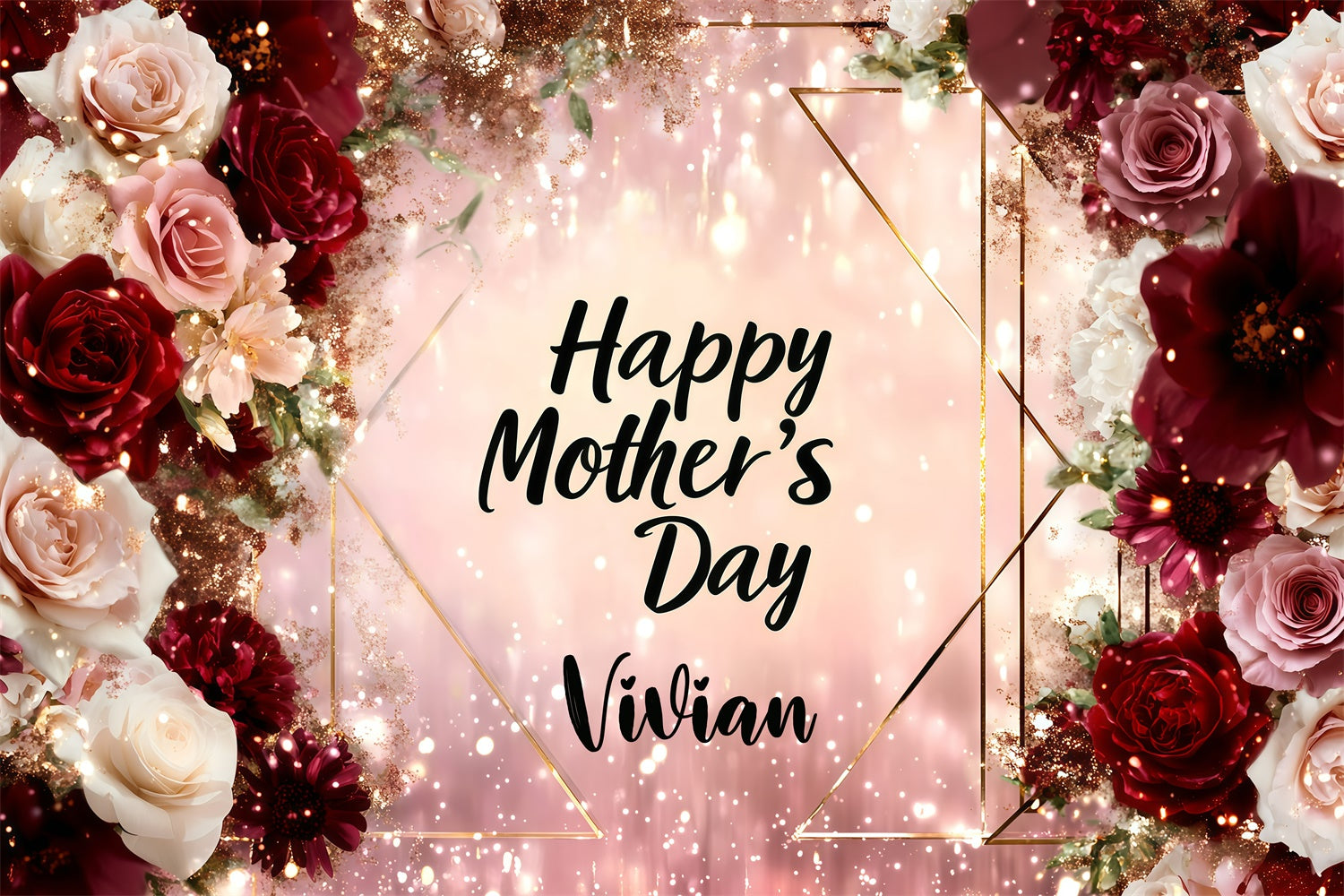 Mothers Day Backdrops Whimsical Rose Sparkle Customized Backdrop UK GQ3-153