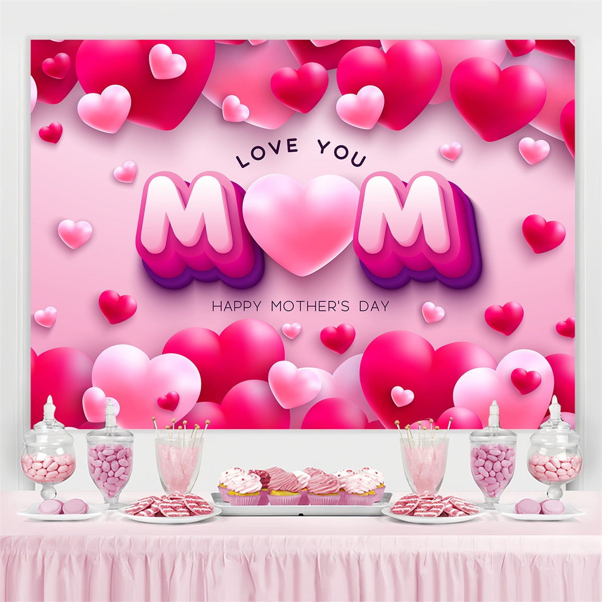 Mothers Day Backdrop Pink Love Balloons Personalized Backdrop UK GQ3-155