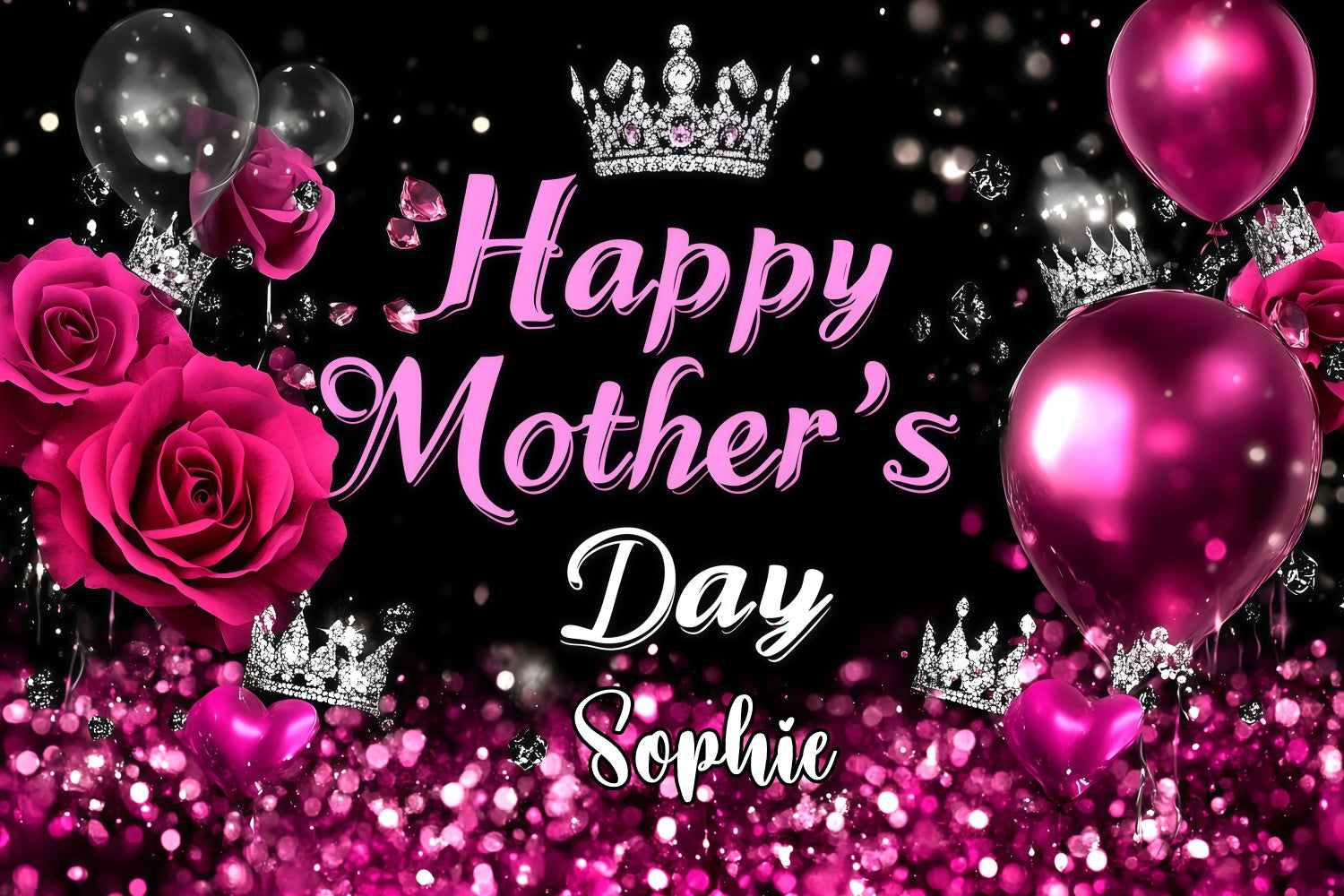 Mother's Day Backdrop Crown Rose Sparkle Personalized Backdrop UK GQ3-157