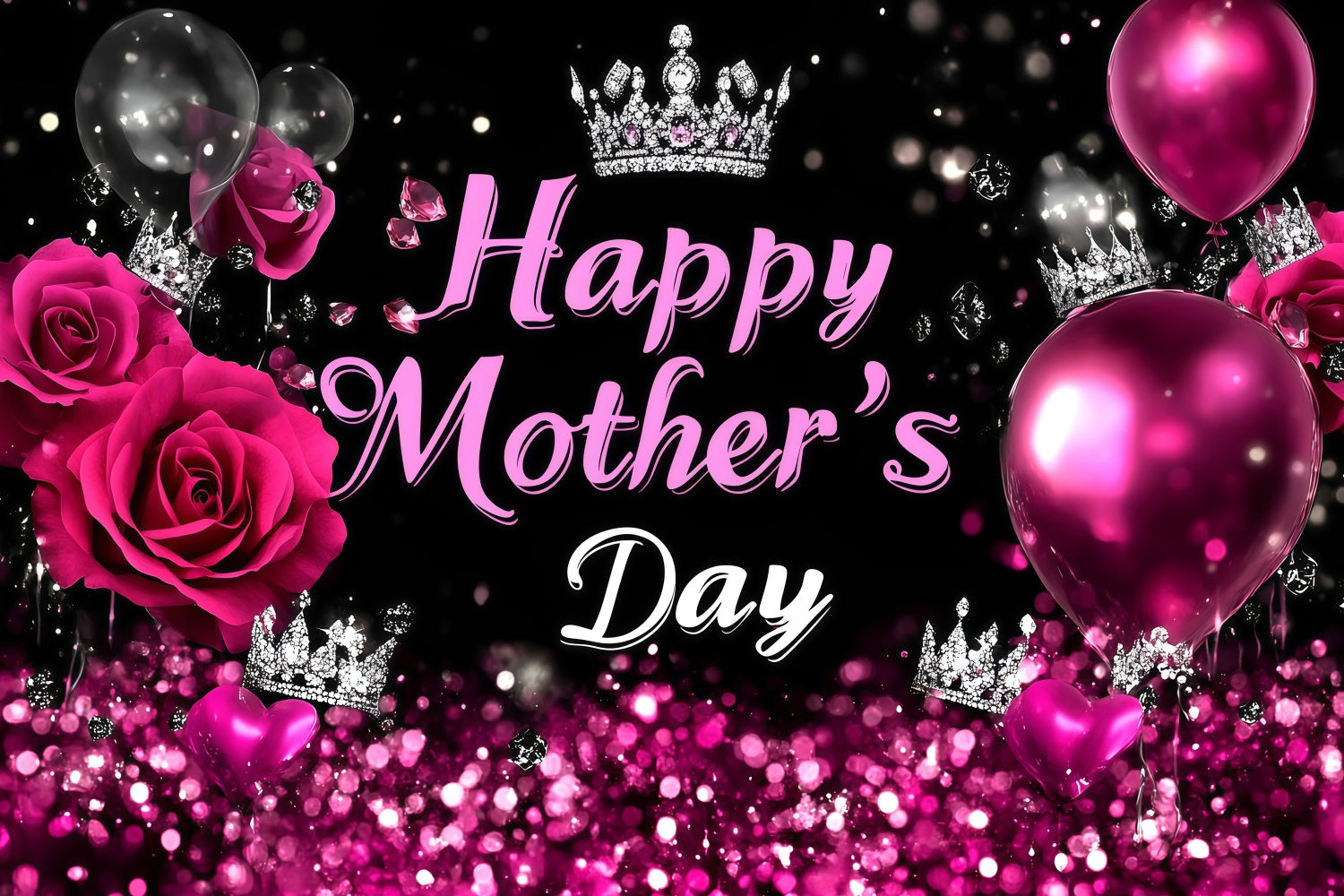 Mother's Day Backdrop Crown Rose Sparkle Personalized Backdrop UK GQ3-157