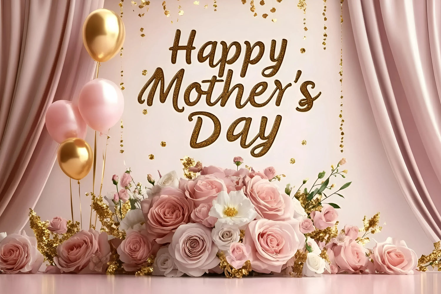 Mother's Day Backdrop Ideas Elegance Pink Roses Customized Backdrop UK GQ3-158