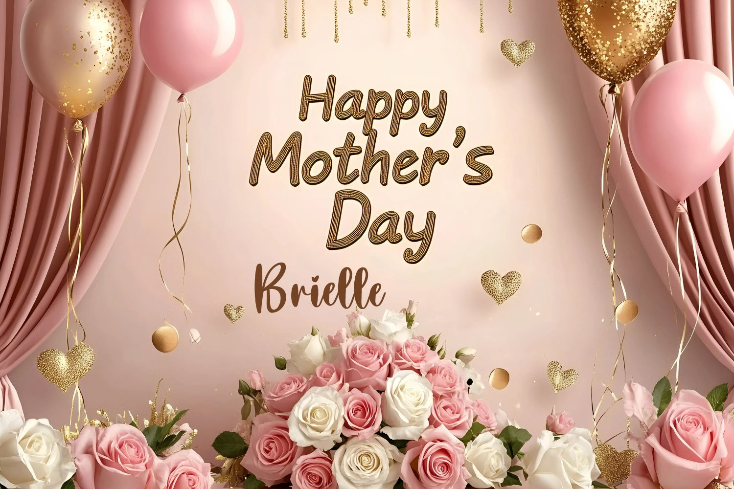 Mothers Day Photo Backdrop Pink Roses Balloon Customized Backdrop UK GQ3-159