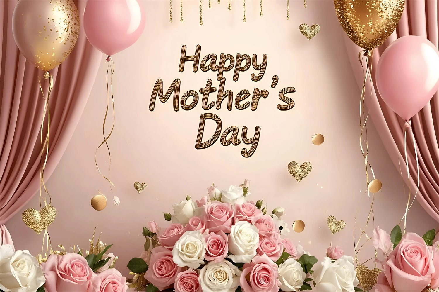 Mothers Day Photo Backdrop Pink Roses Balloon Customized Backdrop UK GQ3-159
