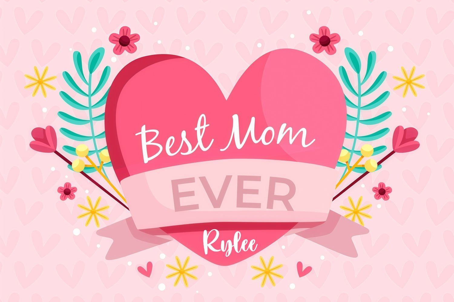 Mother's Day Backdrop Pink Heart Flowers Personalized Backdrop UK GQ3-165