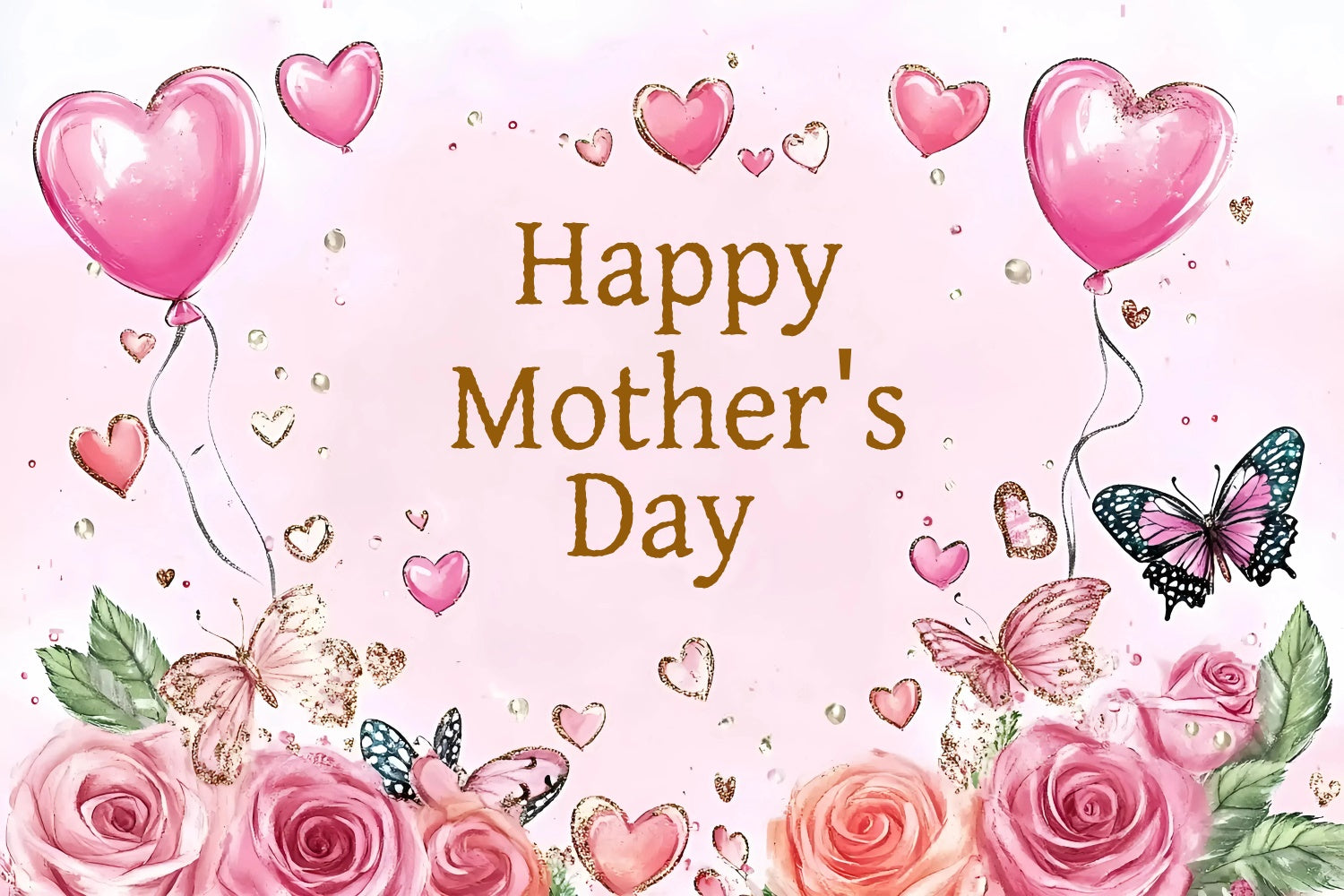 Mother's Day Backdrop Pink Butterfly Rose Personalized Backdrop UK GQ3-201