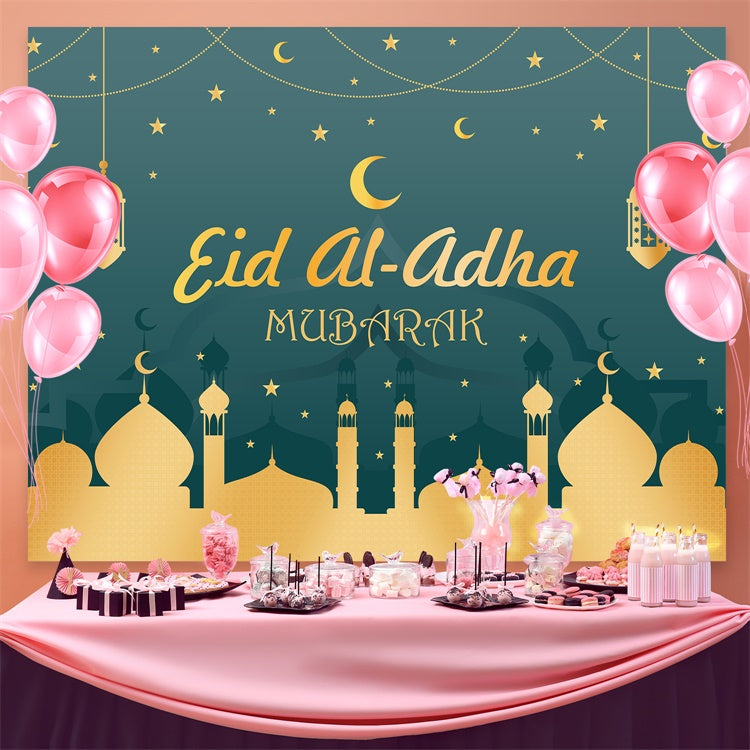 Eid Mubarak Backdrop Green Night Golden Mosque Backdrop UK GQ3-81