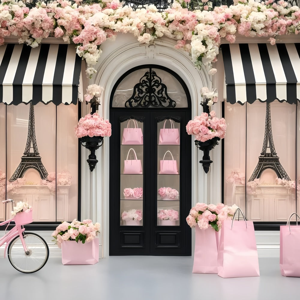Paris Backdrop Ideas Romantic Boutique Entrance Flower Backdrop UK GQ4-164