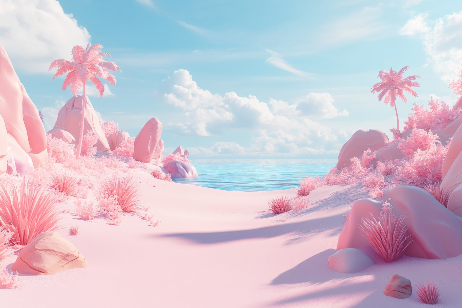 Summer Photo Backdrop Pink Paradise Cloud Beach Backdrop UK GQ4-250