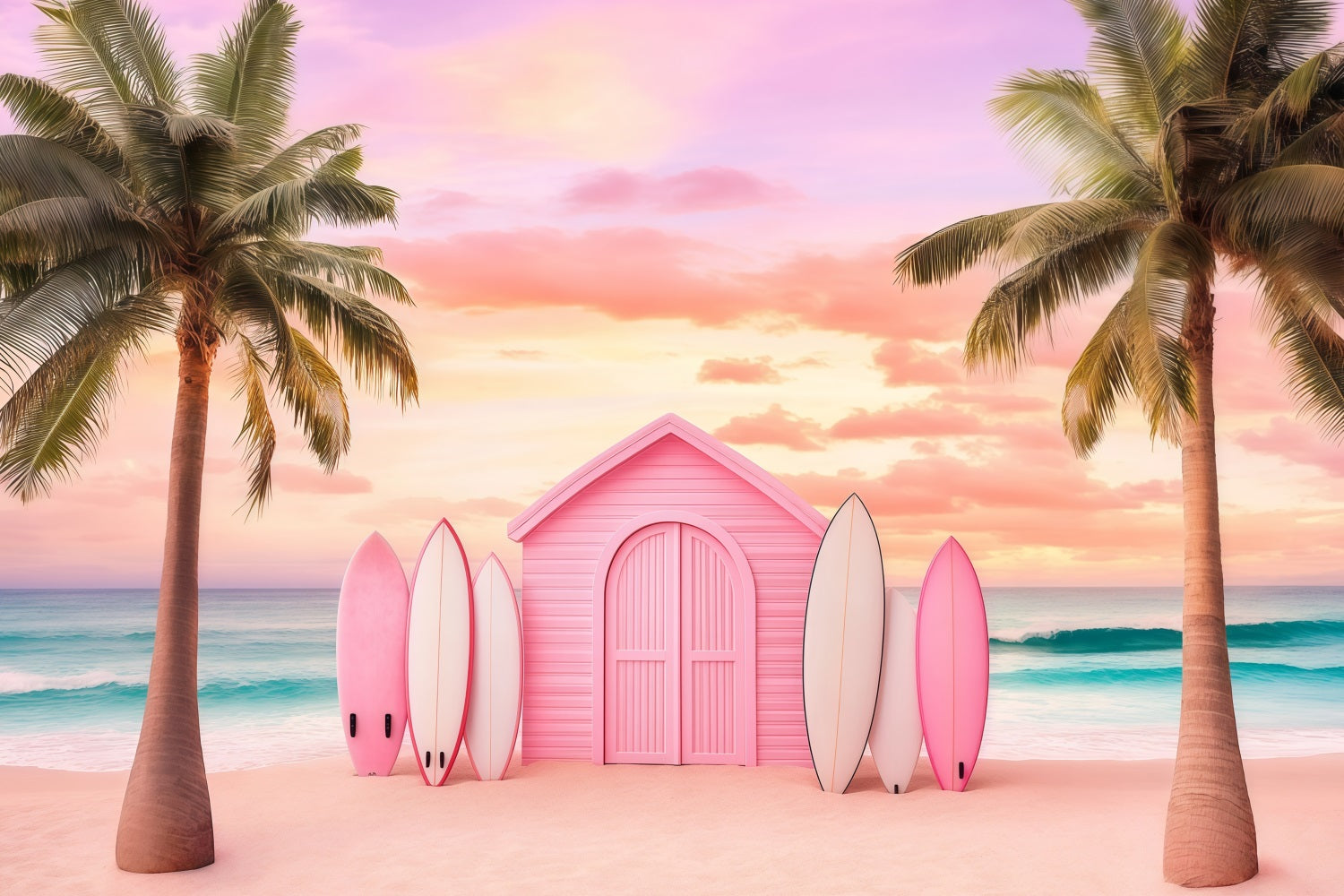 Beach Backdrop Tropical Summer Palm Surfboards Backdrop UK GQ4-252