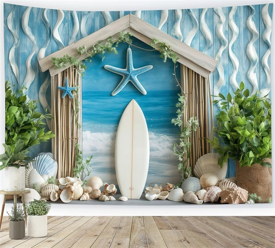 Beach Scene Backdrop Coastal Shells Surf Summer Backdrop UK GQ4-253