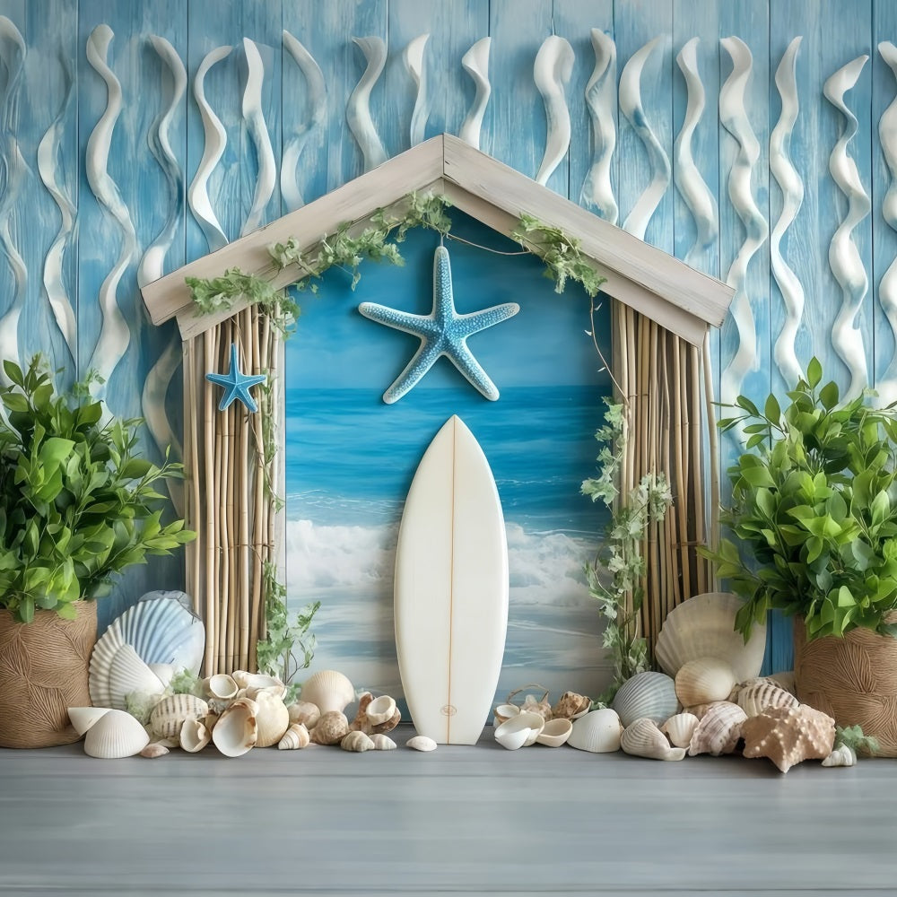 Beach Scene Backdrop Coastal Shells Surf Summer Backdrop UK GQ4-253