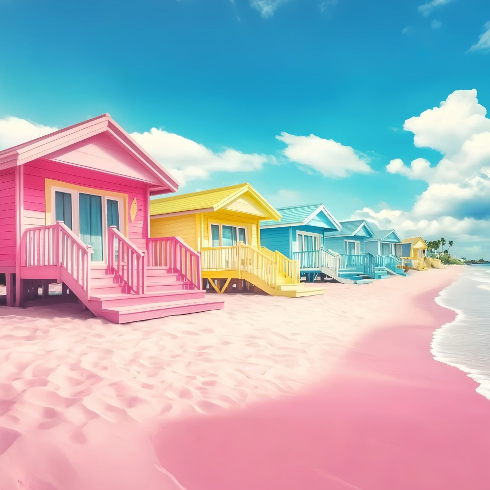 Beach Backdrop Photography Colorful Summer Cabins Backdrop UK GQ4-254