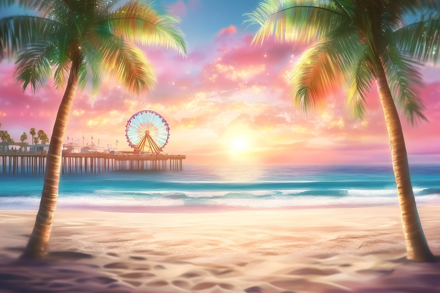 Beach Theme Backdrop Seaside Ferris Wheel Summer Backdrop UK GQ4-255