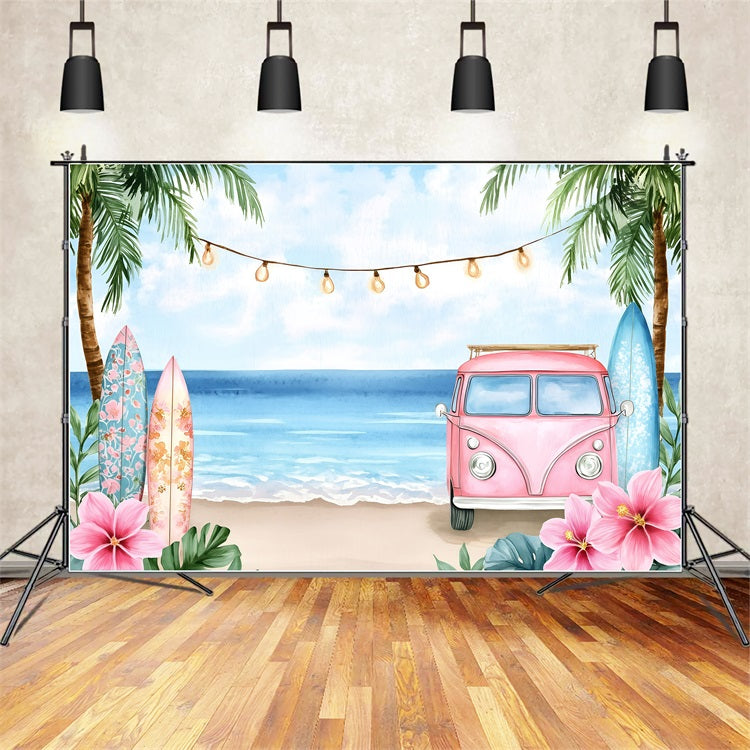 Summer Backdrop Beach Floral Surf Truck Backdrop UK GQ4-258