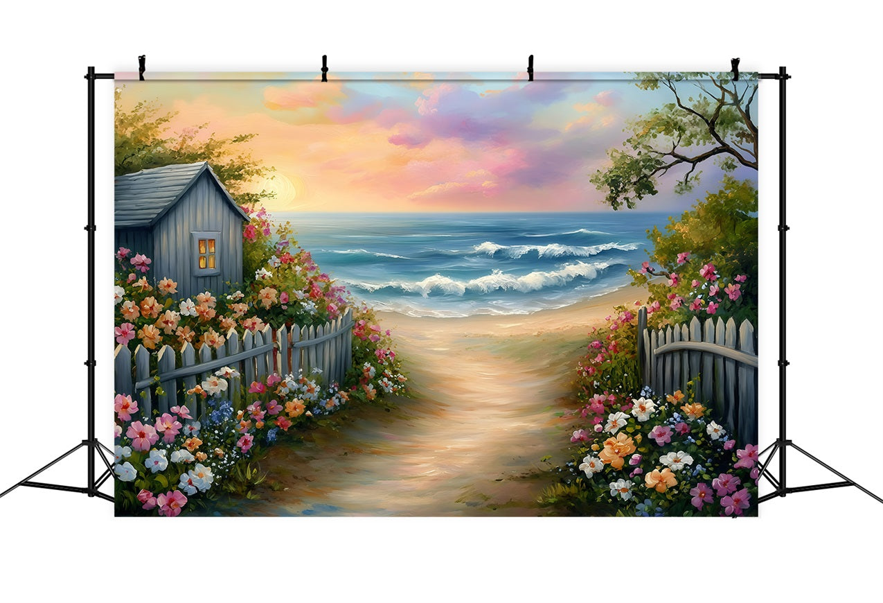 Summer Backdrops Flower Garden Path Beach Backdrop UK GQ4-259
