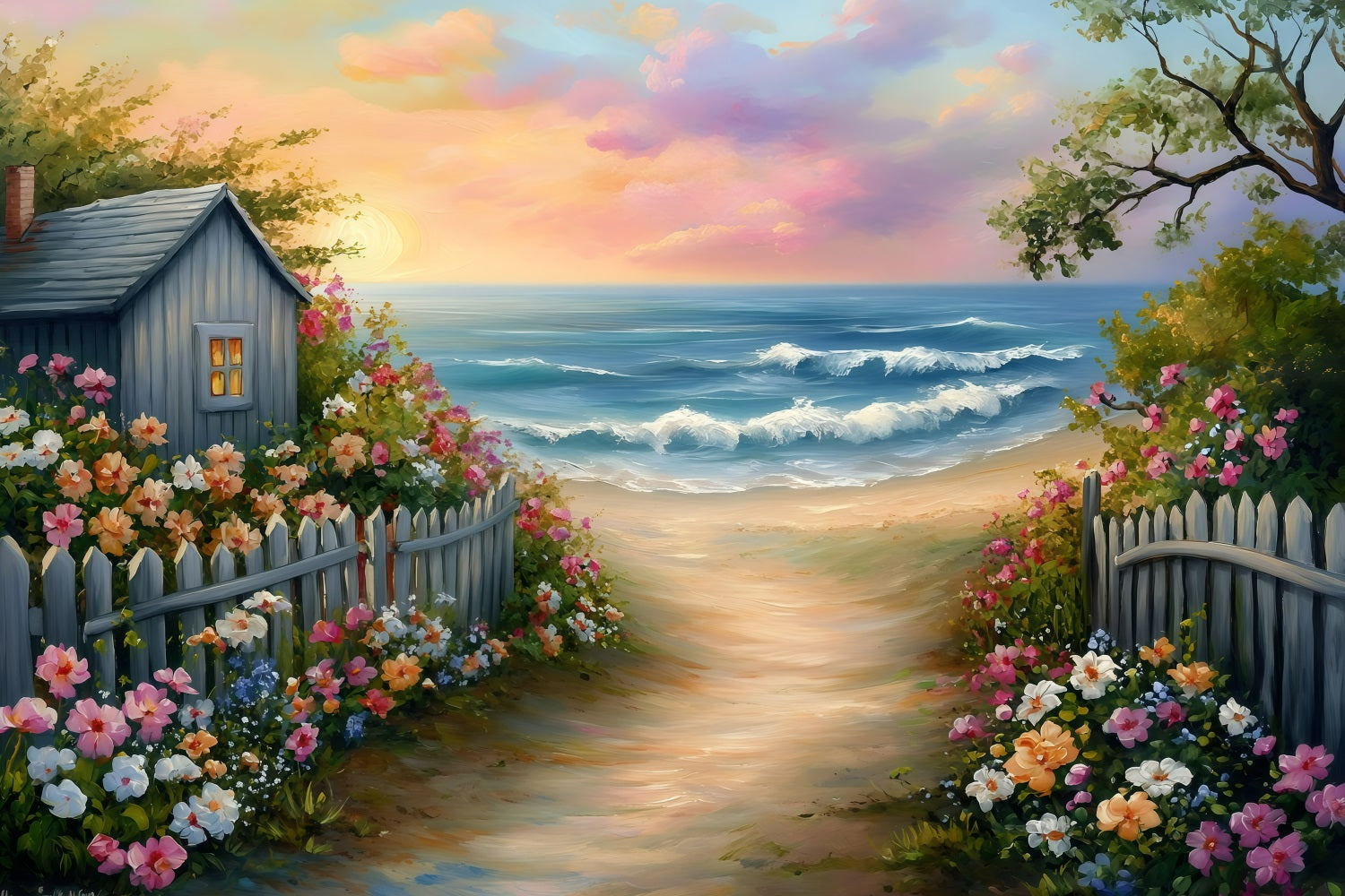 Summer Backdrops Flower Garden Path Beach Backdrop UK GQ4-259