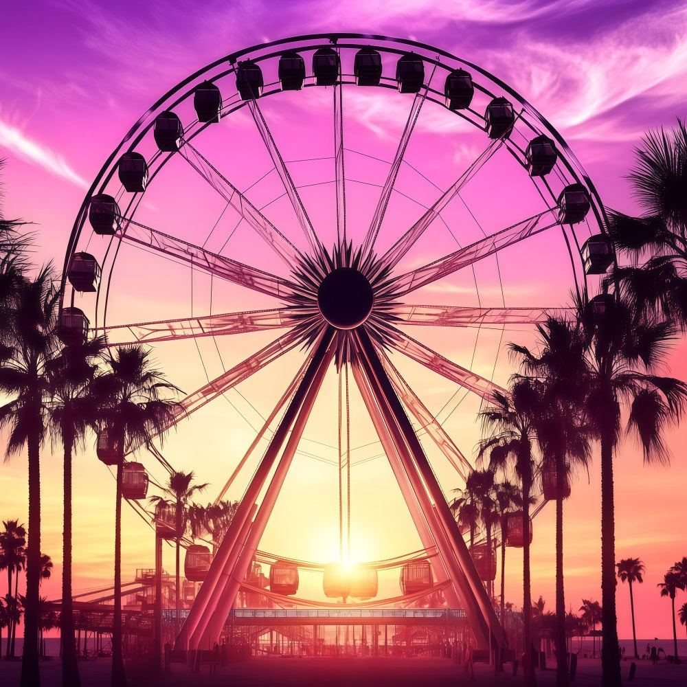 Tropical Photo Backdrop Sunset Summer Ferris Wheel Backdrop UK GQ4-261