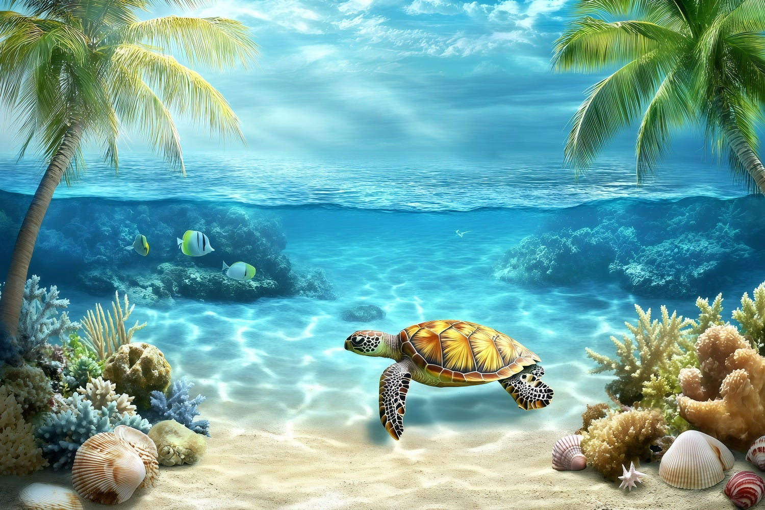 Tropical Backdrop Underwater Turtle Summer Backdrop UK GQ4-264
