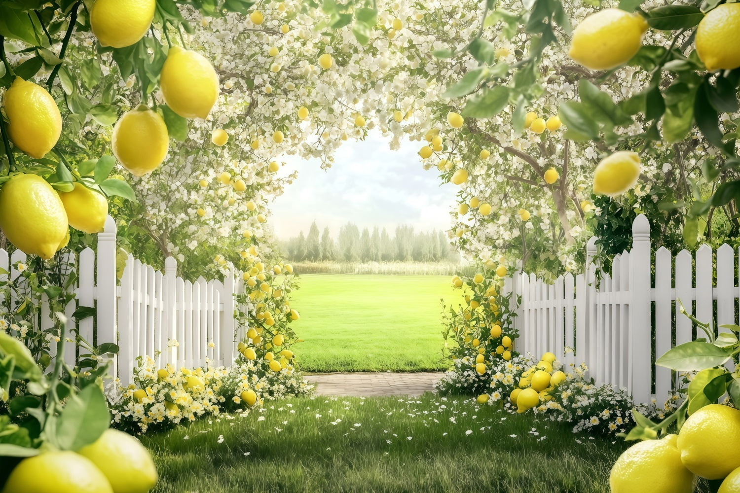 Lemon Backdrop Blooming Summer Tree Path Backdrop UK GQ4-265