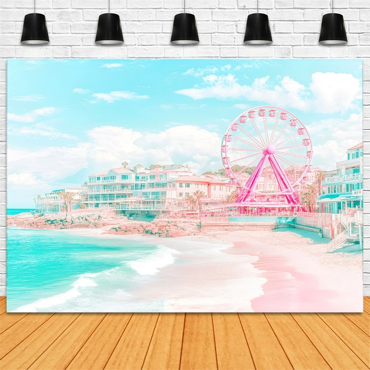 Beach Theme Backdrop Summer Coastal Town Ferris Backdrop UK GQ4-272